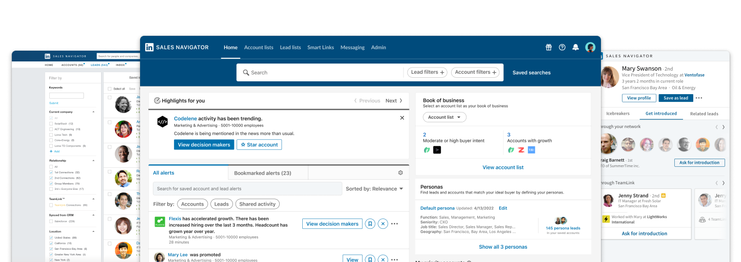Sales Navigator product system mockups