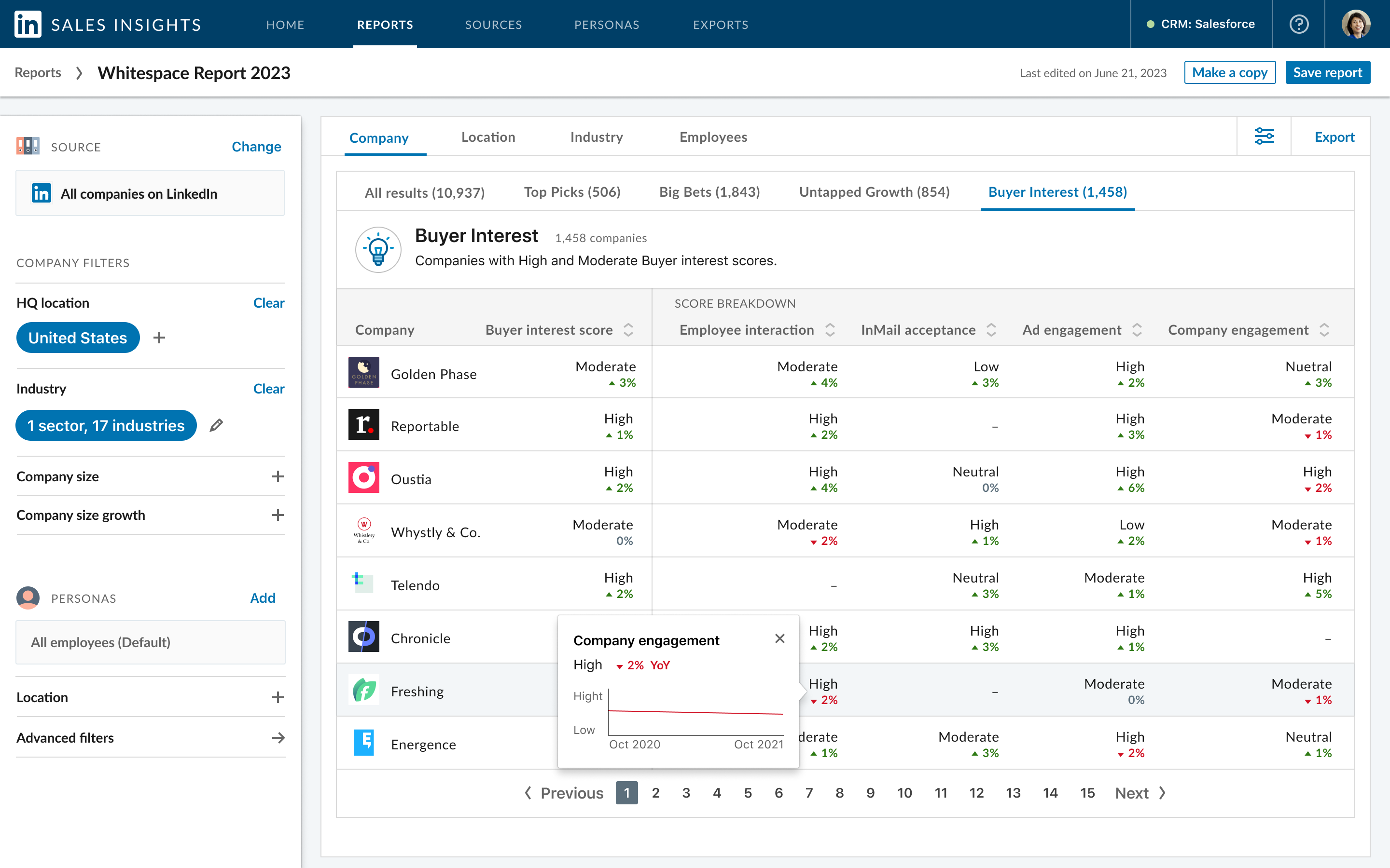 Sales Insights product mockups showing report, source matching, CRM status, and export surfaces