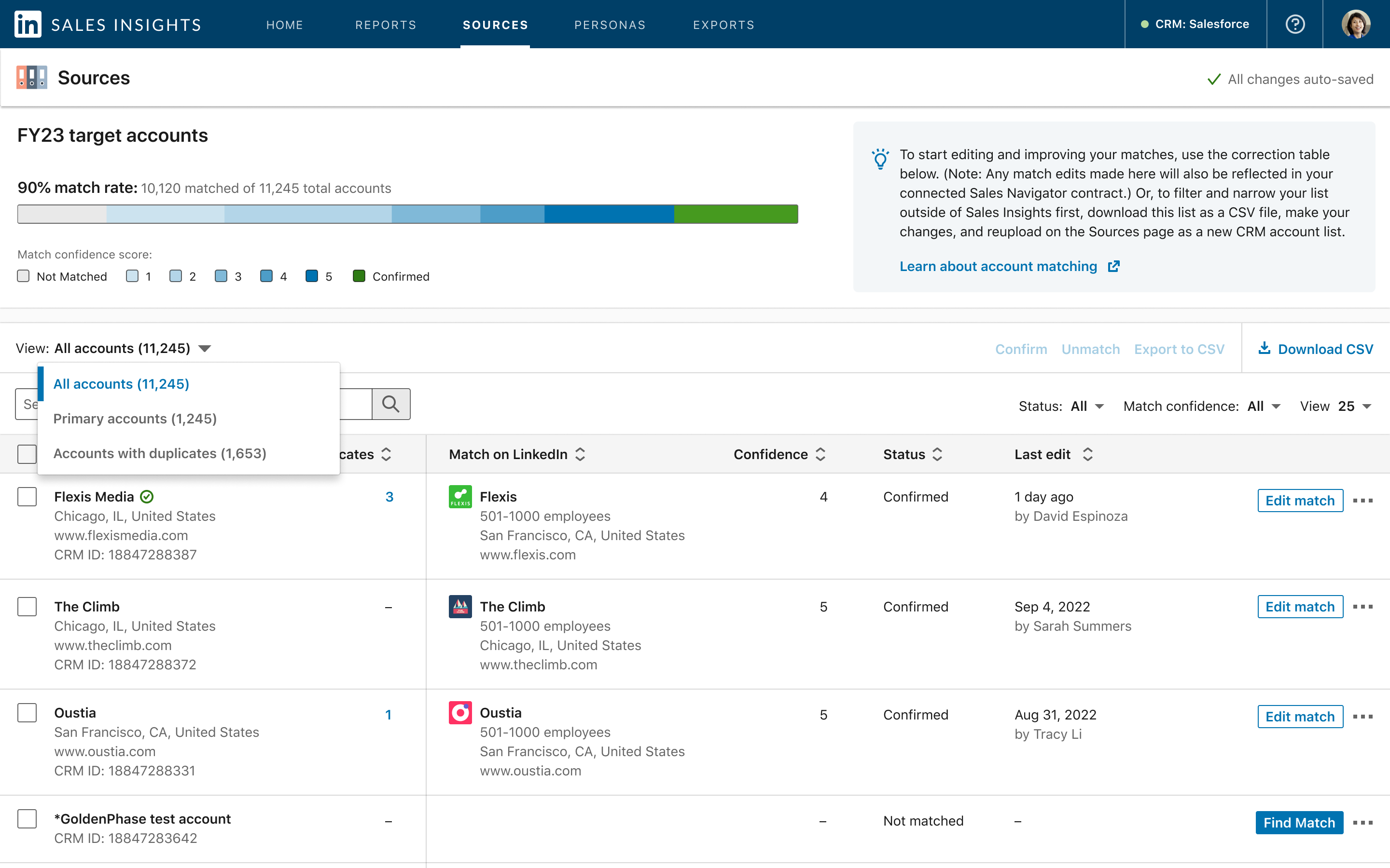 Sales Insights integration and matching surfaces for CRM-connected planning workflows
